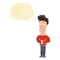 cartoon arrogant man with thought bubble