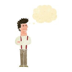 cartoon annoyed man with thought bubble N16