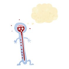 cartoon hot thermometer with thought bubble N2