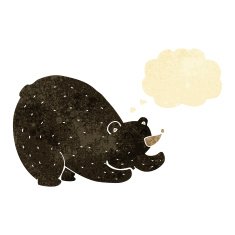 cartoon stretching black bear with thought bubble