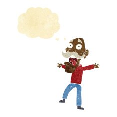 cartoon shocked old man with thought bubble N3