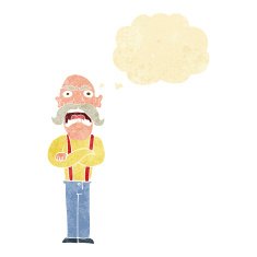 cartoon shocked old man with thought bubble N6