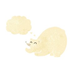 cartoon stretching polar bear with thought bubble