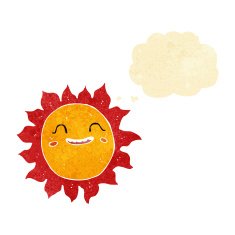 cartoon happy sun with thought bubble