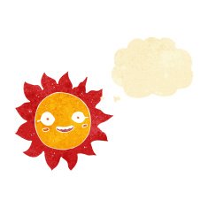 cartoon happy sun with thought bubble N2
