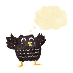 cartoon black bird with thought bubble N2