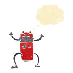 cartoon robot with thought bubble N17