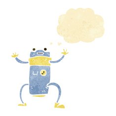 cartoon robot with thought bubble N18