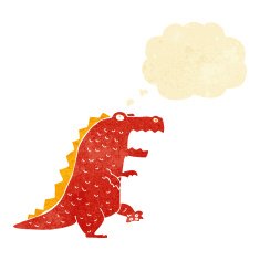 cartoon dinosaur with thought bubble N7