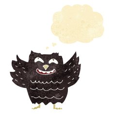 cartoon happy owl with thought bubble N2