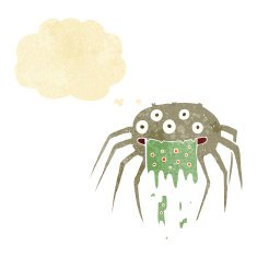 cartoon gross halloween spider with thought bubble