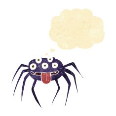 cartoon gross halloween spider with thought bubble N2
