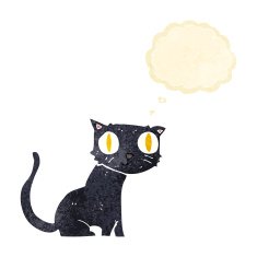 cartoon black cat with thought bubble N4