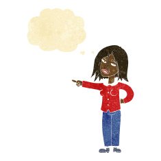 cartoon woman pointing with thought bubble N37