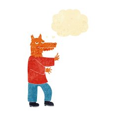 cartoon fox with thought bubble N4