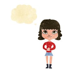 cartoon happy woman with thought bubble N39