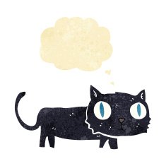 cartoon black cat with thought bubble N5