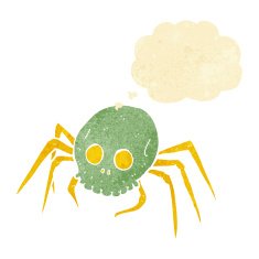 cartoon spooky halloween skull spider with thought bubble N2