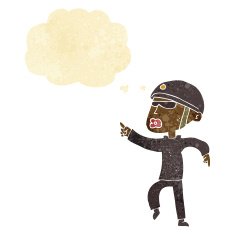 cartoon man in bike helmet pointing with thought bubble N2