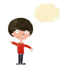 cartoon shocked boy with thought bubble N4