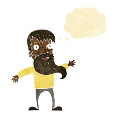 cartoon man with beard waving thought bubble N2