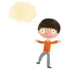 cartoon happy boy with thought bubble N27
