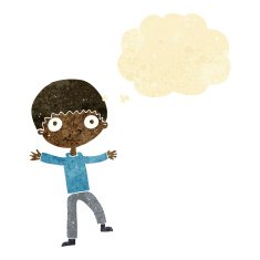 cartoon happy boy with thought bubble N28