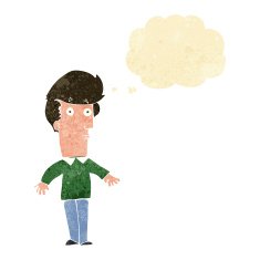cartoon startled man with thought bubble N3