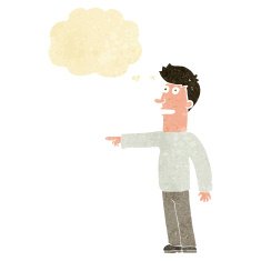 cartoon man pointing with thought bubble N33