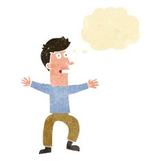 cartoon startled man with thought bubble N4