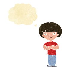 cartoon smug looking man with thought bubble N2