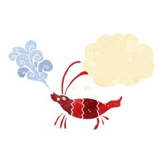 cartoon shrimp with thought bubble N5
