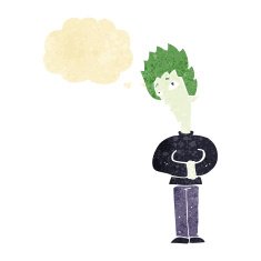 cartoon curious vampire with thought bubble
