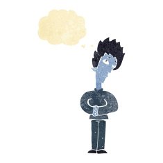 cartoon curious vampire with thought bubble N2