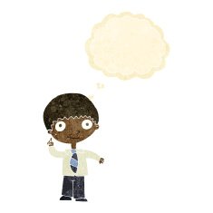cartoon school boy with idea thought bubble N6