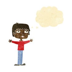 cartoon nervous man with thought bubble N28