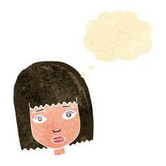 cartoon female face with thought bubble N29