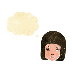 cartoon annoyed female face with thought bubble N2