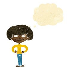 cartoon boy with hands on hips thought bubble