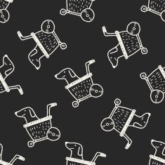 doodle dog stroller seamless pattern background