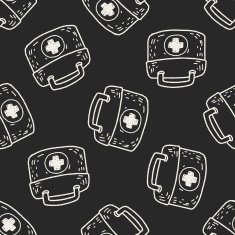 First aid kit doodle seamless pattern background