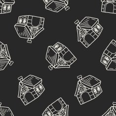 doodle dog house seamless pattern background