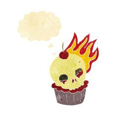 cartoon halloween cup cake with thought bubble N2