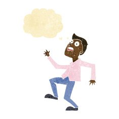 cartoon man panicking with thought bubble N10