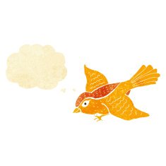 cartoon flying bird with thought bubble N4