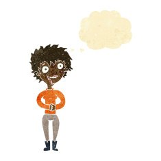 cartoon crazy excited woman with thought bubble N4