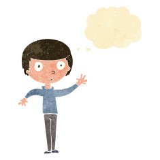 cartoon staring boy with thought bubble N5