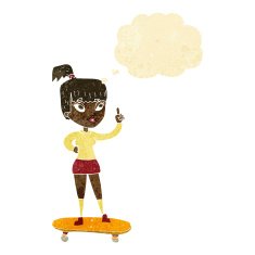 cartoon skater girl with thought bubble N2