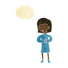 cartoon calm woman with thought bubble N2