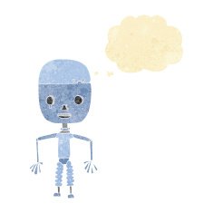cartoon robot with thought bubble N22